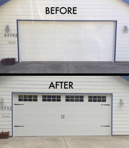 Before and after door upgrade. Cottage style with insulated windows.